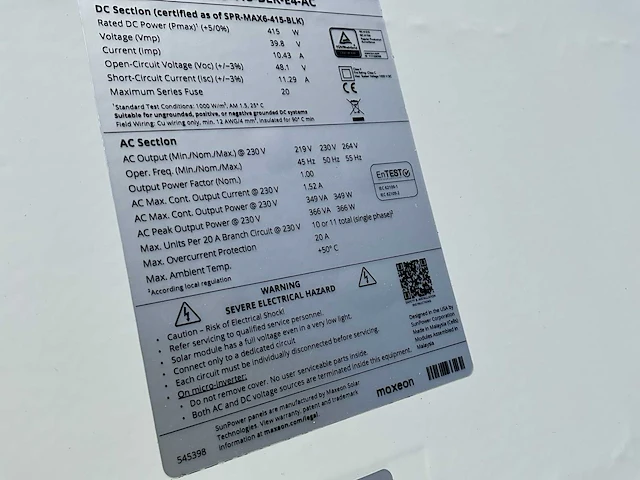 Sunpower max 6 blk 415ac zonnepaneel (22x) - afbeelding 5 van  8