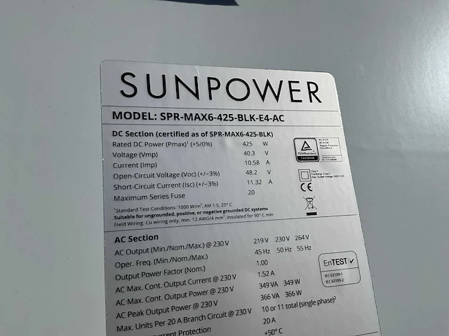 Sunpower max 6 blk 425ac zonnepaneel (10x) - afbeelding 5 van  6