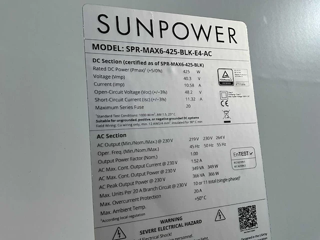 Sunpower max 6 blk 425ac zonnepaneel (25x) - afbeelding 7 van  9