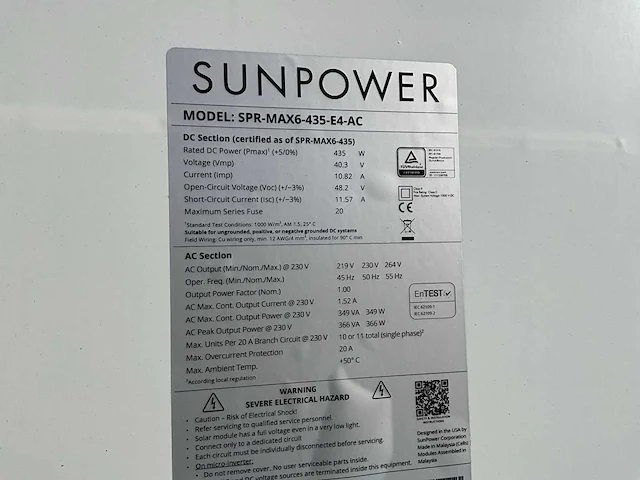 Sunpower max 6 wht 435ac zonnepaneel (6x) - afbeelding 4 van  6