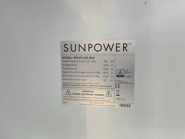 Sunpower p3 325dc blk zonnepaneel (20x) - afbeelding 5 van  7