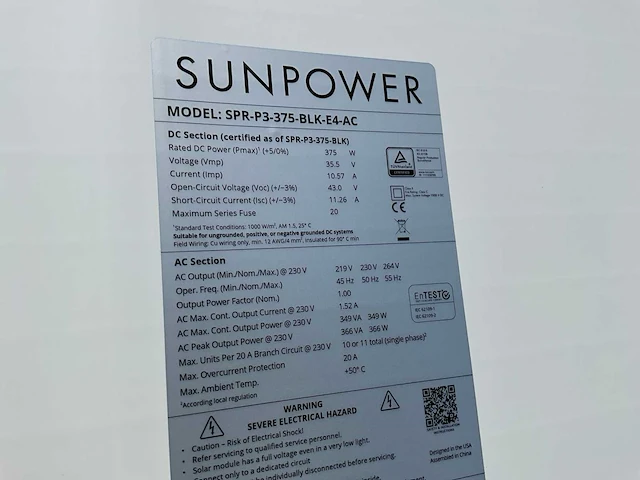 Sunpower p3 blk 370ac zonnepaneel (9x) - afbeelding 5 van  6