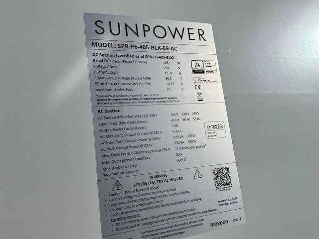 Sunpower p6 blk 405ac zonnepaneel (13x) - afbeelding 6 van  7