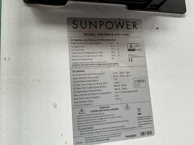 Sunpower spr-max5-415-e3-ac zonnepaneel (10x) - afbeelding 7 van  7
