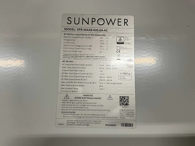 Sunpower spr-max6-435-e4-ac zonnepaneel (10x) - afbeelding 5 van  6