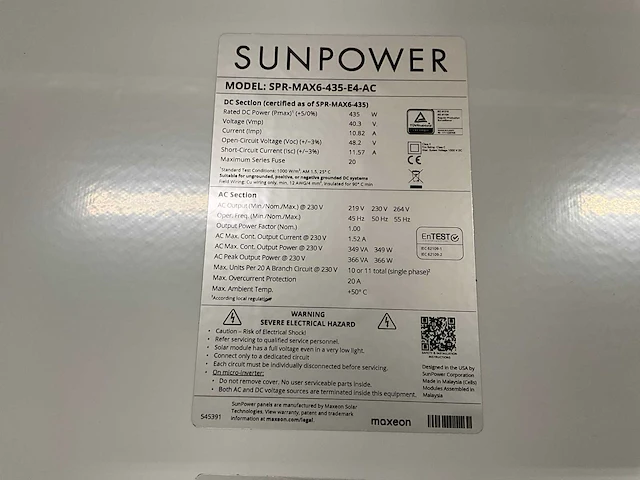 Sunpower spr-max6-435-e4-ac zonnepaneel (6x) - afbeelding 5 van  8
