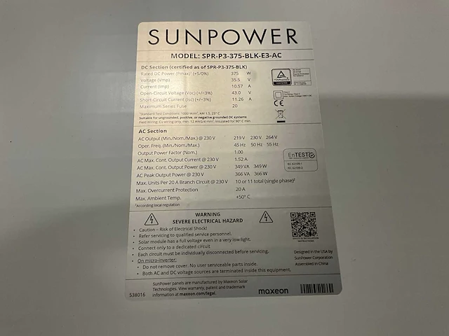 Sunpower spr-p3-375-blk-e3-ac zonnepaneel (5x) - afbeelding 5 van  6