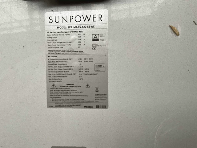 Sunpower spr375 + sprmax5-420 zonnepaneel (13x) - afbeelding 9 van  9