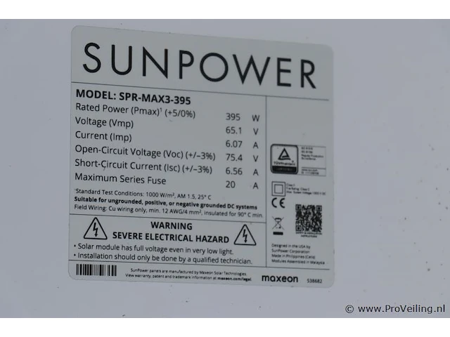 Sunpower zonnepanelen model spr-max3-395 | ar-h1 m4.2 b1l mc4 it | nieuw in doos | 3 stuks - afbeelding 3 van  4