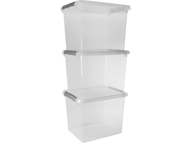 Sunware comfort line opbergbox 52l set van 3 transparant/metaal - afbeelding 1 van  2