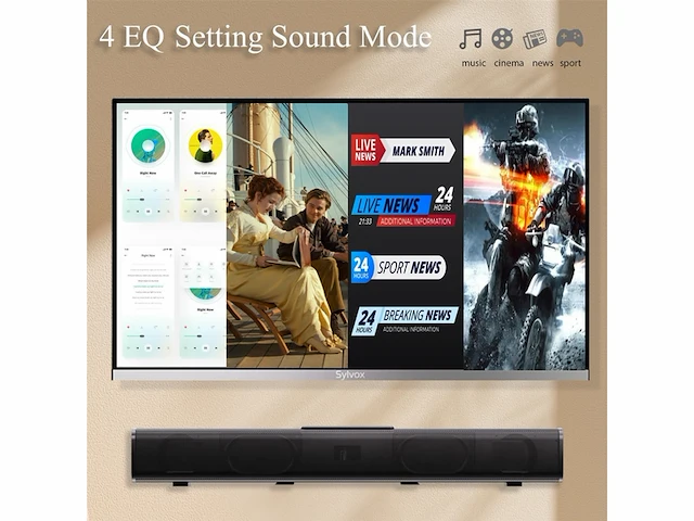 Sylvox soundbar voor tv met bluetooth sound subwoofer bluetooth met afstandsbediening muurbevestiging elf r2 - afbeelding 3 van  4