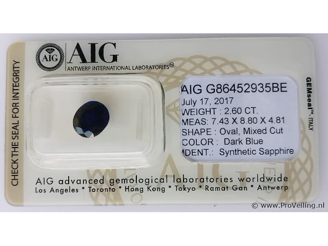 Synthetic sapphire 2.60ct aig certified - afbeelding 5 van  7