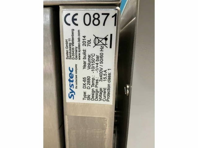 Systec dx-65 autoclaaf (70l) - afbeelding 8 van  9