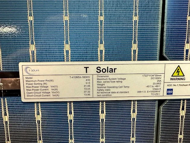 T-solar - t-410m54-18dhv - set van 16 full black (410 wp) glas-glas zonnepanelen en 1 blaupunkt bpt-v03-06.0 omvormer (3-fase) - afbeelding 4 van  8