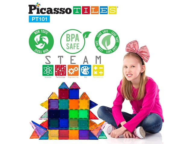 Tactic picasso tiles constructiespeelgoed magnetic tiles magnetische tegels building set: 101-delig - afbeelding 2 van  6