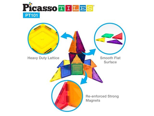 Tactic picasso tiles constructiespeelgoed magnetic tiles magnetische tegels building set: 101-delig - afbeelding 3 van  6