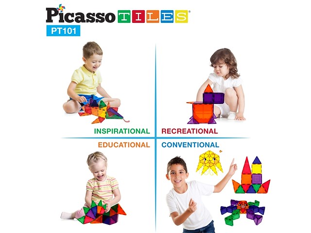 Tactic picasso tiles constructiespeelgoed magnetic tiles magnetische tegels building set: 101-delig - afbeelding 4 van  6