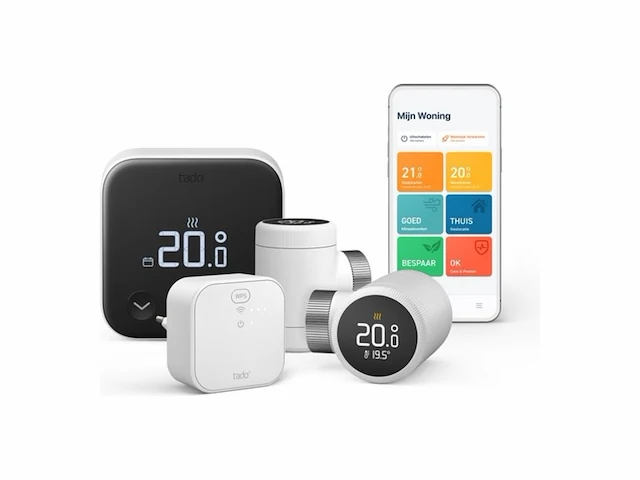 Tado slimme thermostaat multi-room starterskit 2 radiatorknoppen incl.matter bridge bedrade variant zwart/wit - afbeelding 1 van  3
