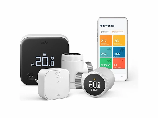 Tado slimme thermostaat multiroom starterskit slimme thermostaat x 2 radiatorknoppen incl. matter bridge bedrade variant zwart/wit - afbeelding 2 van  4