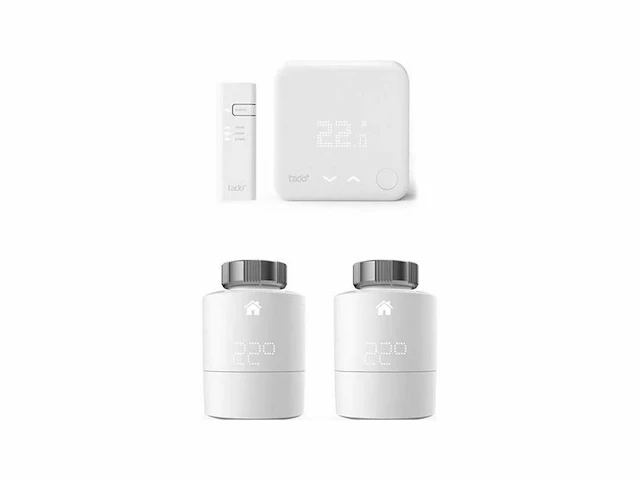 Tado slimme thermostaat v3+ starterkit, bedraad, met 2 slimme radiatorknoppen - afbeelding 1 van  2