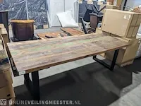 Tafel gemaakt van sloophout met metalen u-poot 250cm lang - afbeelding 3 van  10