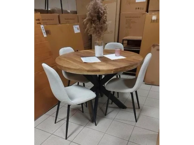 Tafel mangohout 130 cm rond, sanderz, 2025 - afbeelding 1 van  3