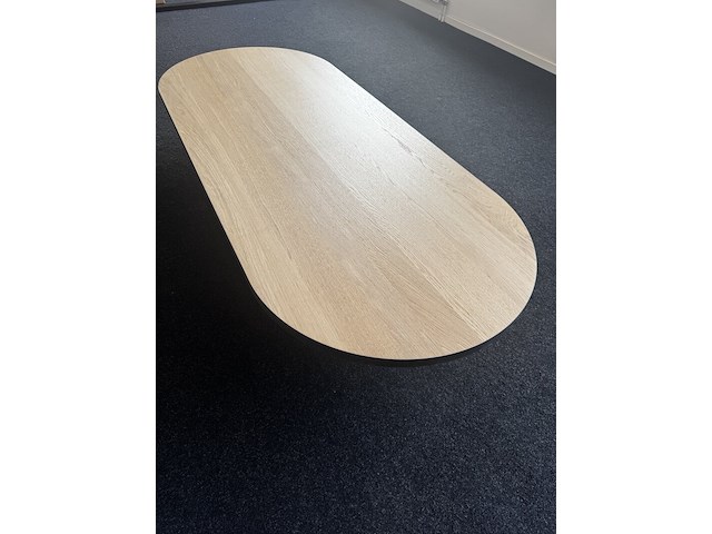 Tafelblad plat ovaal 220x90 cm | zwarte rand | eiken - afbeelding 1 van  6