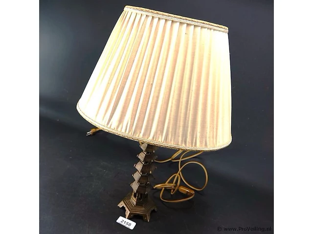 Tafellamp met oosterse bronzen pagode lamp voet - afbeelding 2 van  5