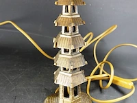 Tafellamp met oosterse bronzen pagode lamp voet - afbeelding 4 van  5