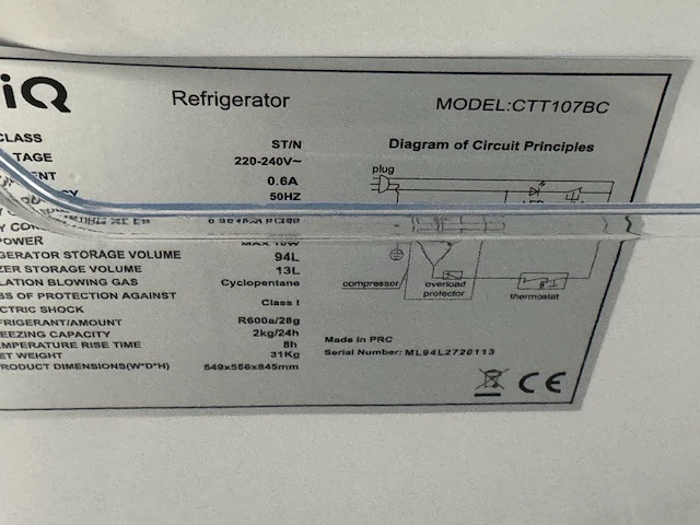 Tafelmodel koelkast 107 liter chiq, ctt107bc - afbeelding 5 van  5