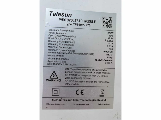 Talesun - tp660p-270 - gebruikt zonnepaneel (100x) - afbeelding 4 van  4