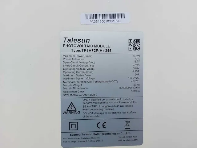 Talesun - tp6h72p(h)-345 - set van 7 zonnepanelen - afbeelding 4 van  4