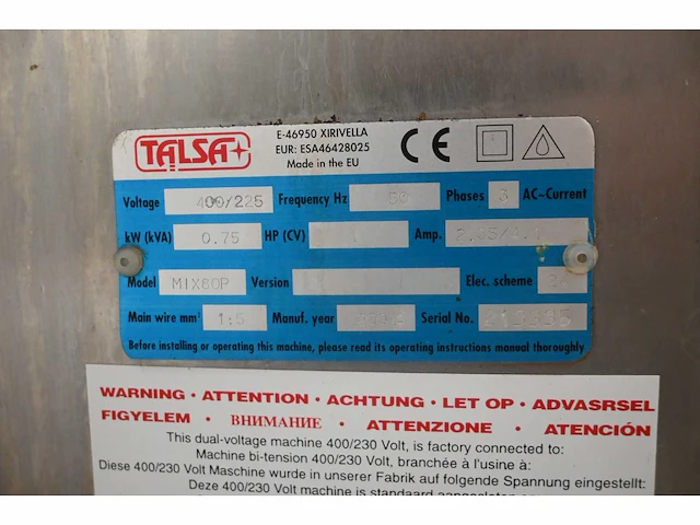 Talsa mix 80 p rvs vleesmeng spiraalkneder - afbeelding 8 van  8