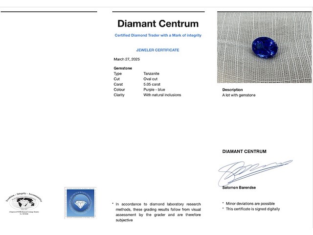 Tanzaniet - 5.05 carat natuurlijke tanzaniet (gecertificeerd) - afbeelding 3 van  3