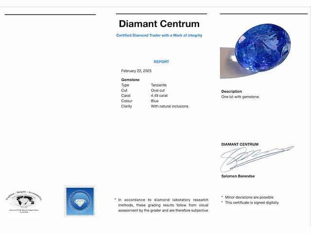 Tanzaniet 4.49 ct - afbeelding 3 van  3