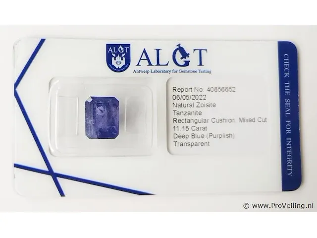 Tanzanite 11.15ct algt certified - afbeelding 5 van  8