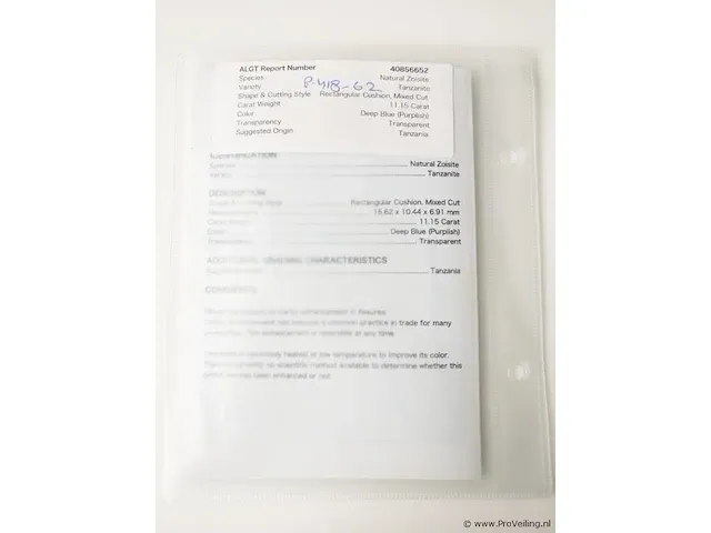 Tanzanite 11.15ct algt certified - afbeelding 7 van  8