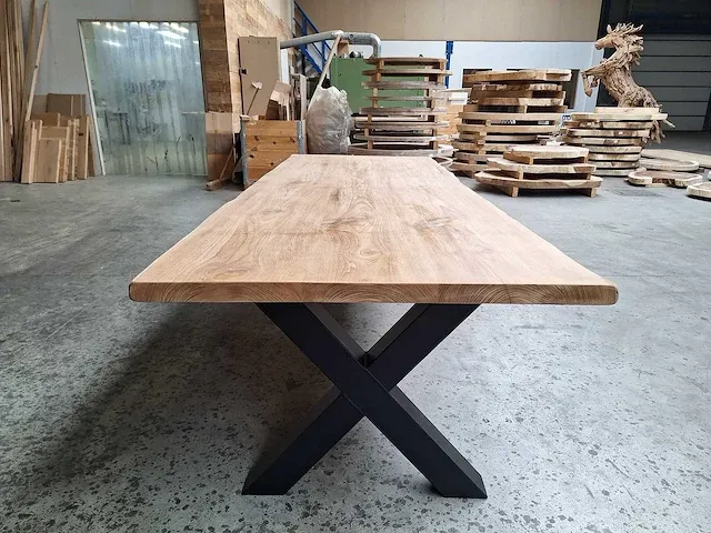 Teak boomstam eettafel 280 cm. - afbeelding 5 van  5