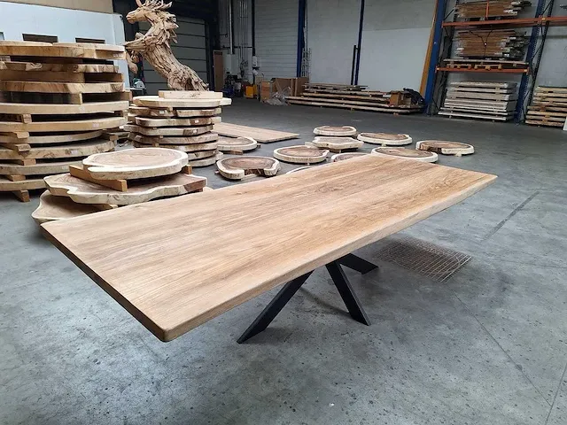 Teak boomstam eettafel 280 cm. - afbeelding 2 van  5