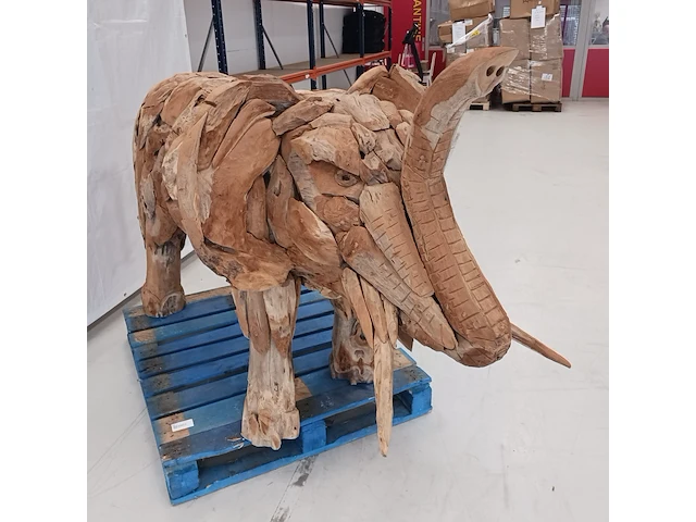 Teak houten olifant, bruin, 2020 - afbeelding 2 van  12