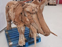 Teak houten olifant, bruin, 2020 - afbeelding 2 van  12