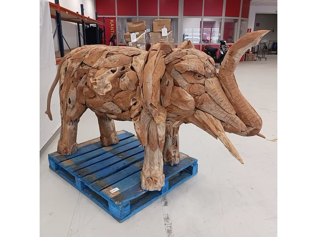 Teak houten olifant, bruin, 2020 - afbeelding 3 van  12
