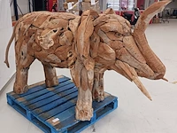 Teak houten olifant, bruin, 2020 - afbeelding 3 van  12