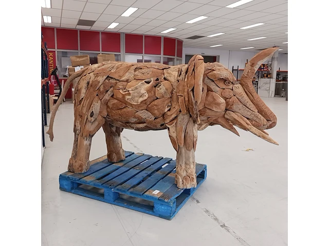 Teak houten olifant, bruin, 2020 - afbeelding 4 van  12