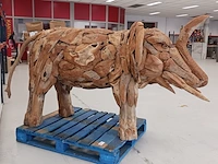 Teak houten olifant, bruin, 2020 - afbeelding 4 van  12