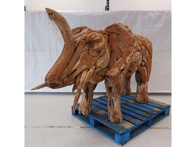 Teak houten olifant, bruin, 2020 - afbeelding 1 van  12