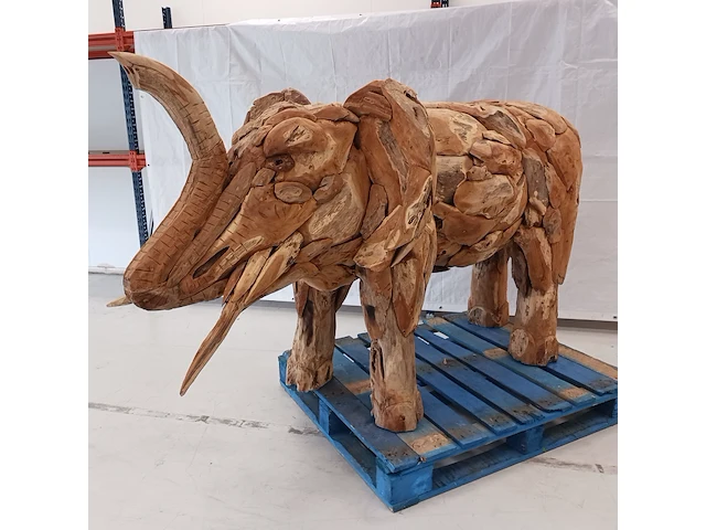 Teak houten olifant, bruin, 2020 - afbeelding 5 van  12