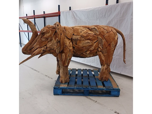 Teak houten olifant, bruin, 2020 - afbeelding 6 van  12