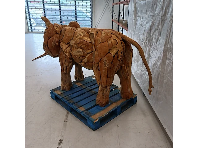 Teak houten olifant, bruin, 2020 - afbeelding 7 van  12