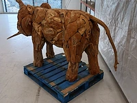 Teak houten olifant, bruin, 2020 - afbeelding 7 van  12
